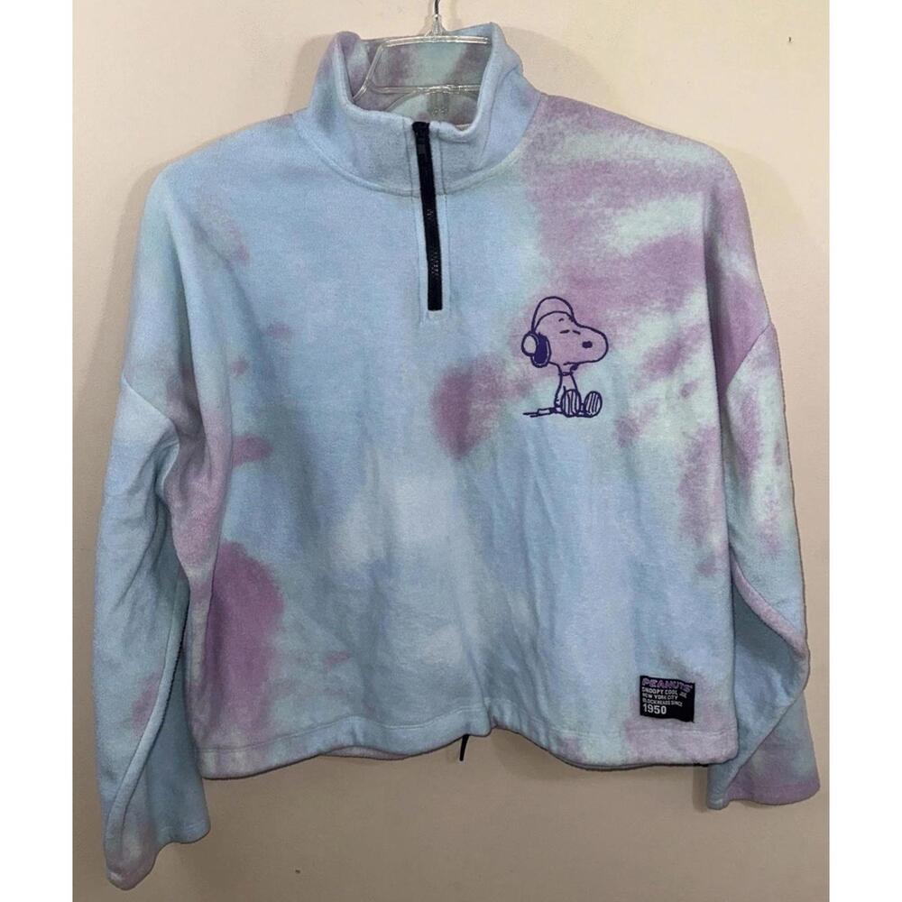 Peanuts Snoopy Cool Joe NYC Crop Tie Dye Fleece Pullover Sz XL Drawstring Waist - Picture 1 of 9